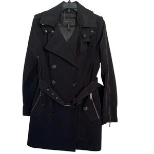 EUC BCBG black double breasted trench coat sz L